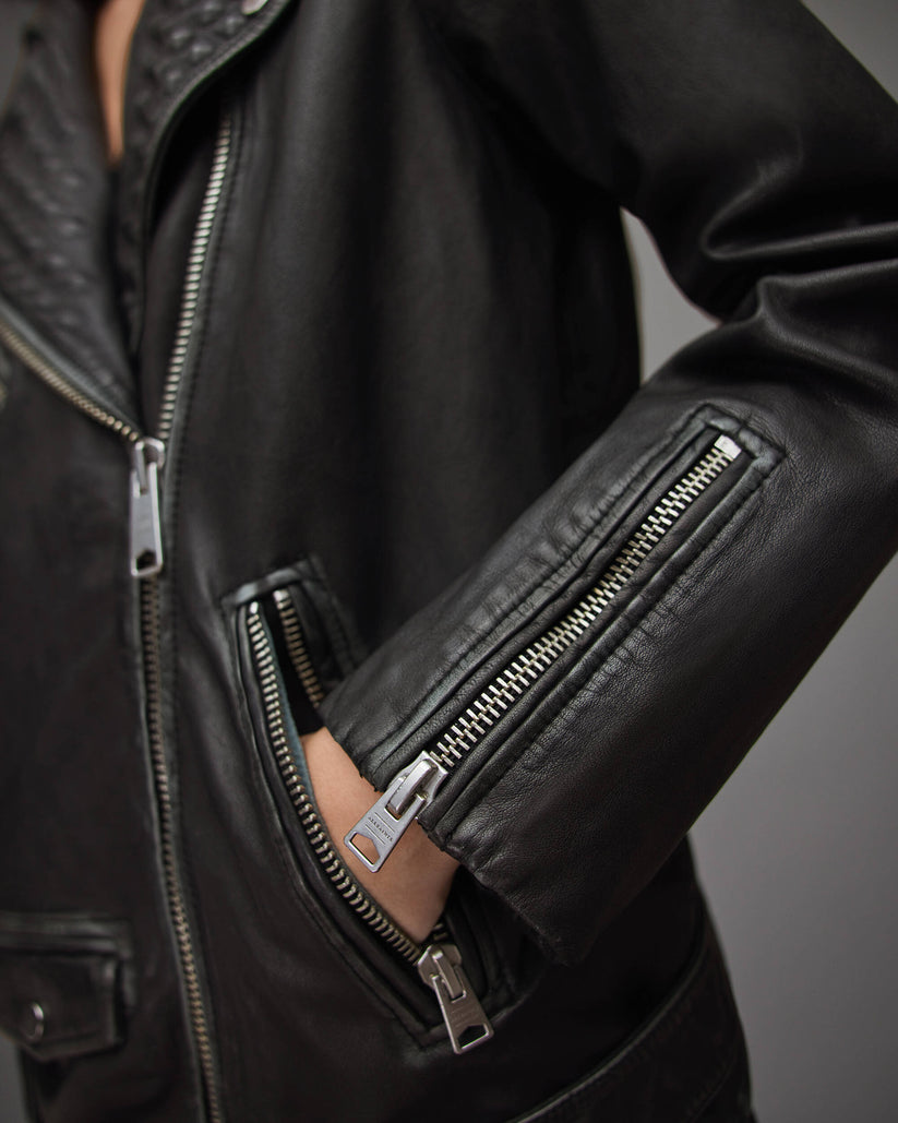Women’s Black Biker Jacket With Belt
