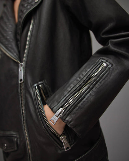 Women’s Black Biker Jacket With Belt