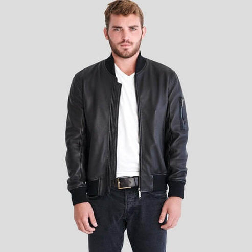 Clark Black Lambskin Leather Bomber Jacket – Premium Quality, Stylish & Comfortable