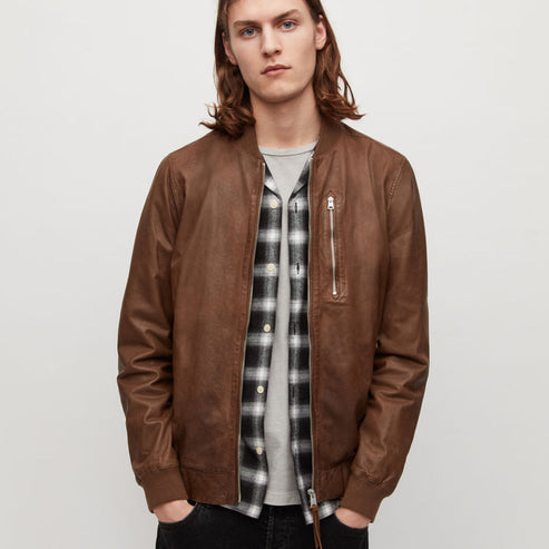 Men’s Brown Lambskin Bomber Jacket