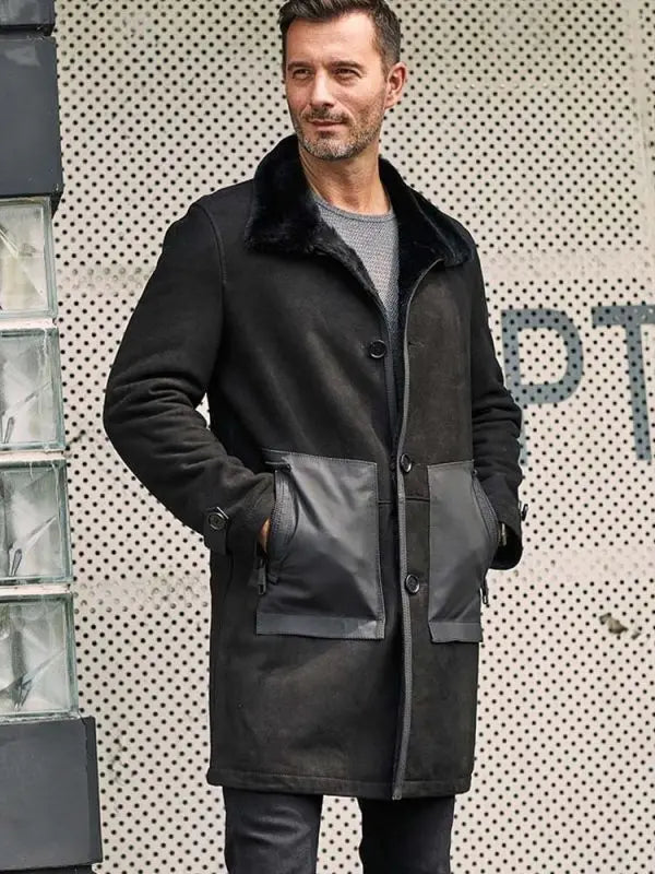 Black Shearling Winter Coat