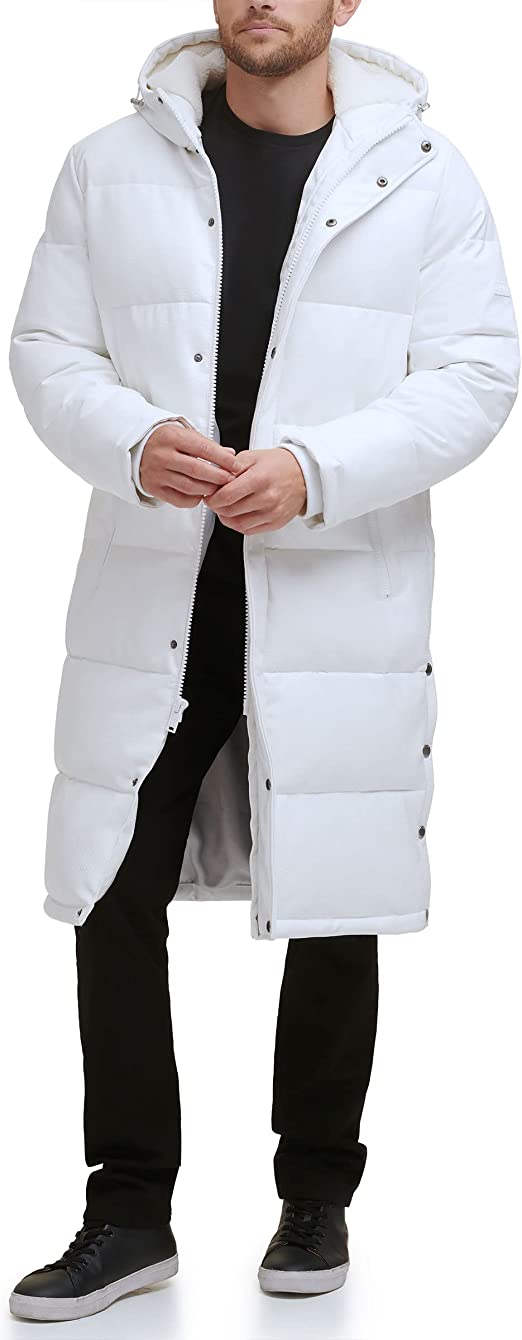 Long Leather Coat with Puffer Lining