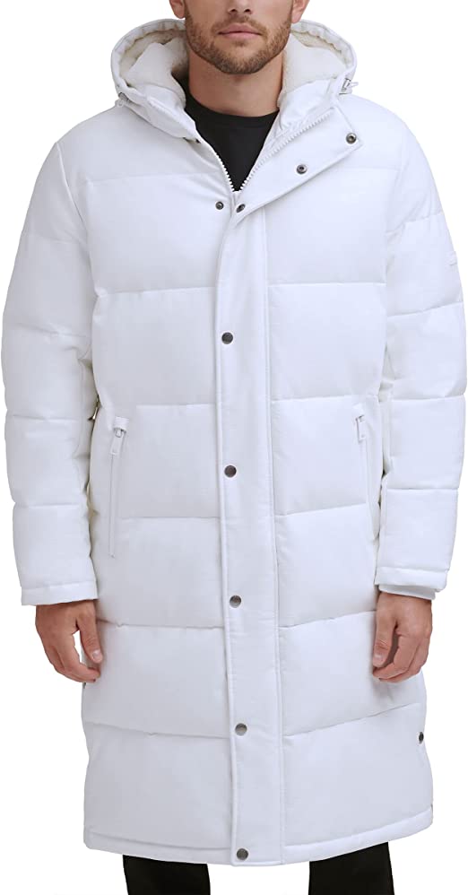 Long Leather Coat with Puffer Lining