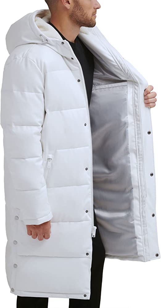 Long Leather Coat with Puffer Lining