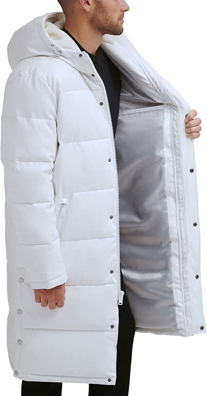 Long Leather Coat with Puffer Lining
