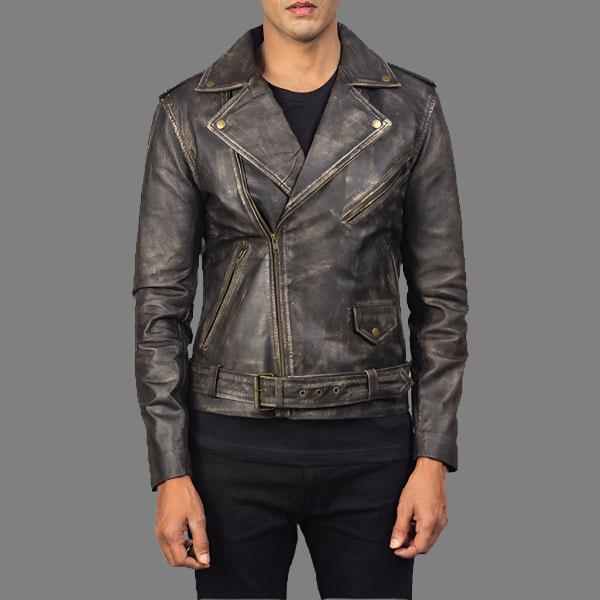Distressed Brown Leather Biker Jacket