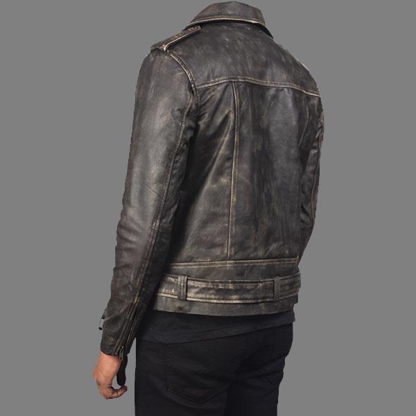 Distressed Brown Leather Biker Jacket