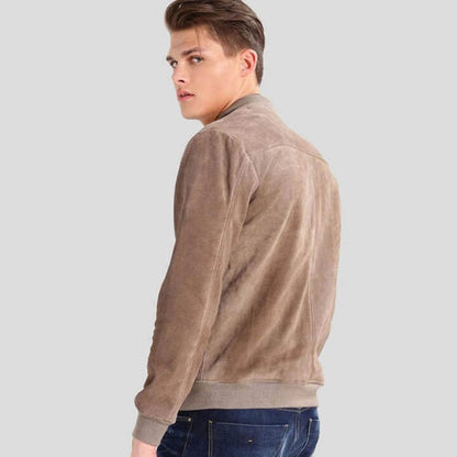 Men's Grey Suede Bomber Jacket