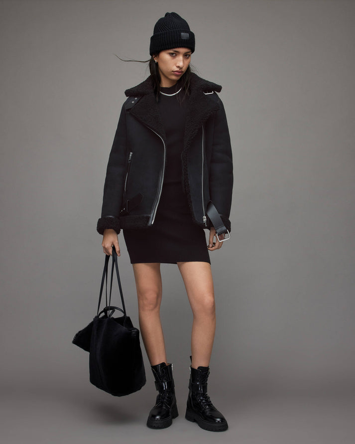 Shearling-Lined Suede Leather Coat