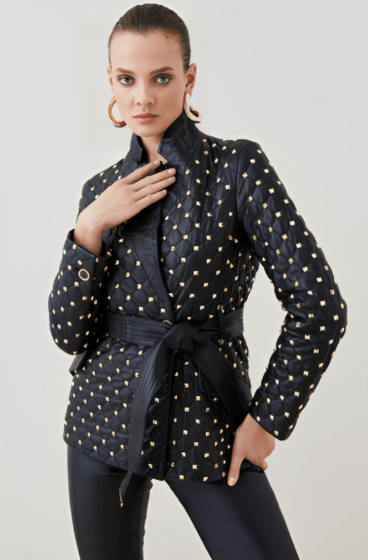 Black Leather Blazer with Embellishments
