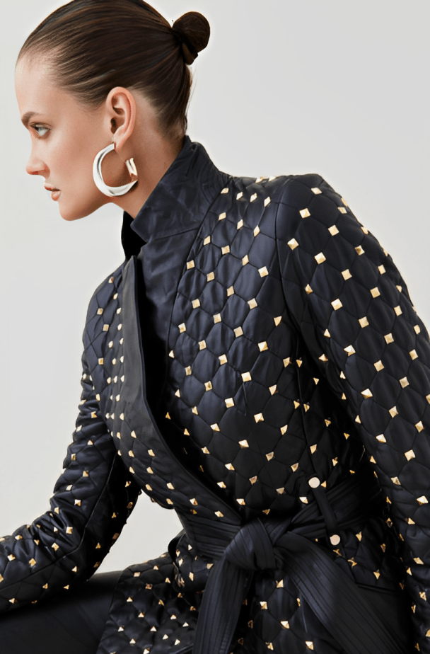 Black Leather Blazer with Embellishments