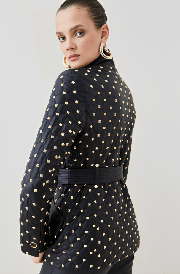 Black Leather Blazer with Embellishments