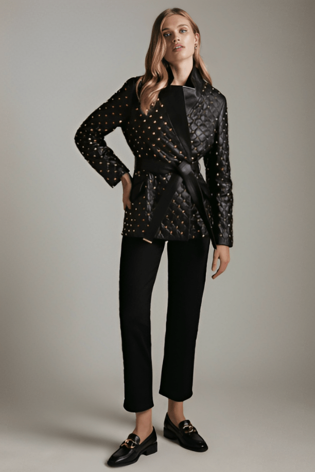 Black Leather Blazer with Embellishments
