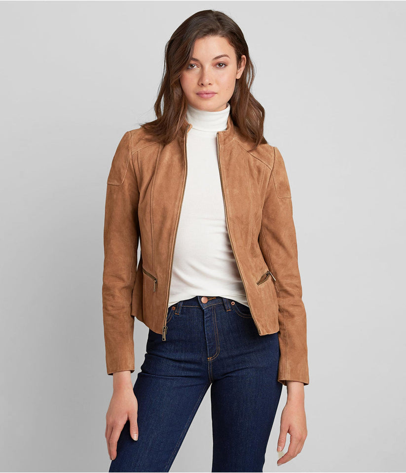 Cropped Suede Moto Jacket