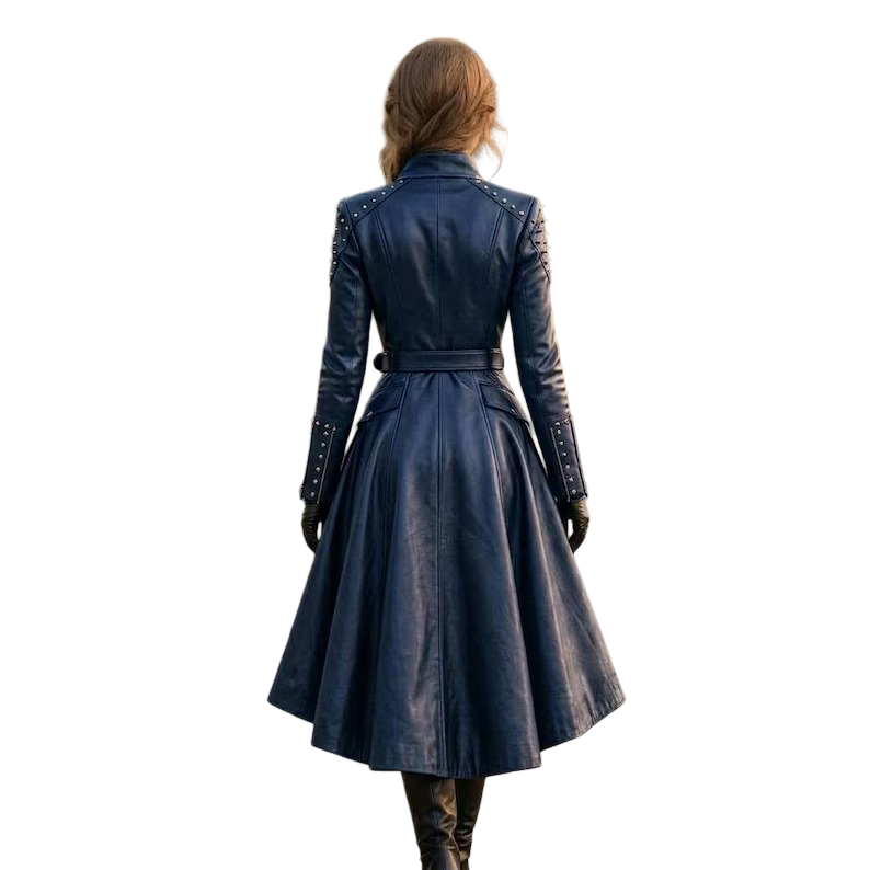 Back view of men's gothic leather long coat