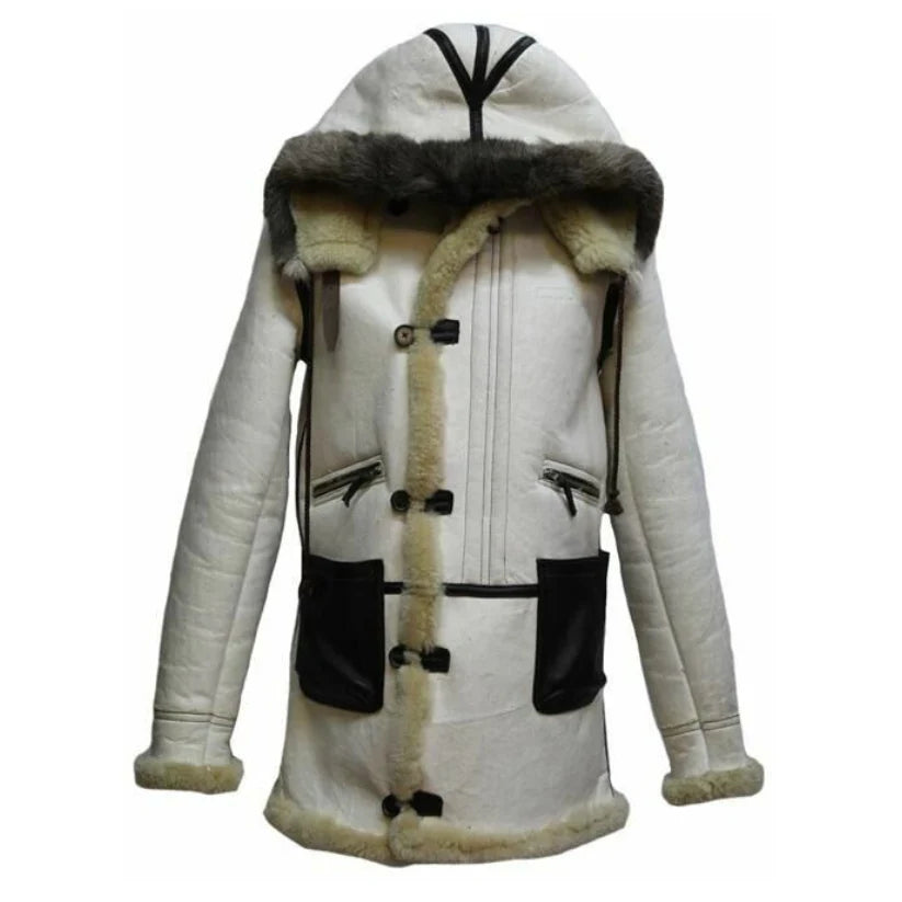 Men's RAF Trench Coat White Real Sheepskin Shearling