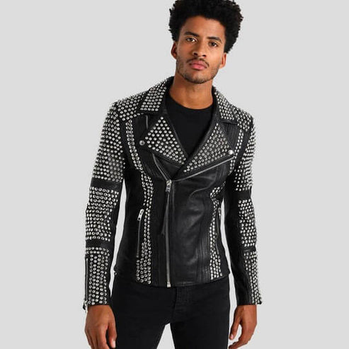 Jaxon Midnight Black Studded Leather Jacket