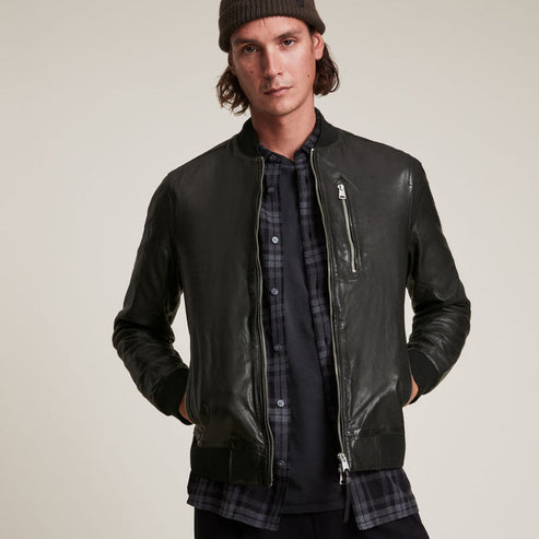 Men’s Black Lambskin Bomber Jacket