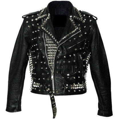 Silver Studded Leather Jacket for Men