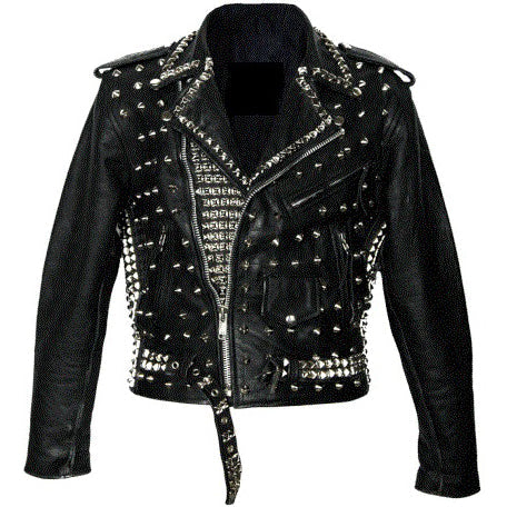 Silver Studded Leather Jacket for Men