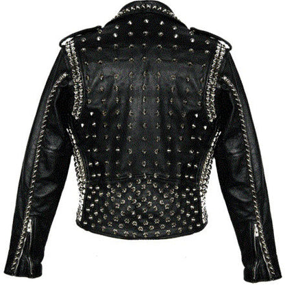 Silver Studded Leather Jacket for Men