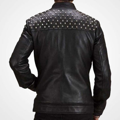 Silver Studded Leather Jacket for Men