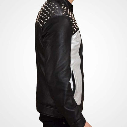 Silver Studded Leather Jacket for Men