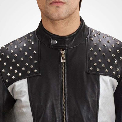 Silver Studded Leather Jacket for Men