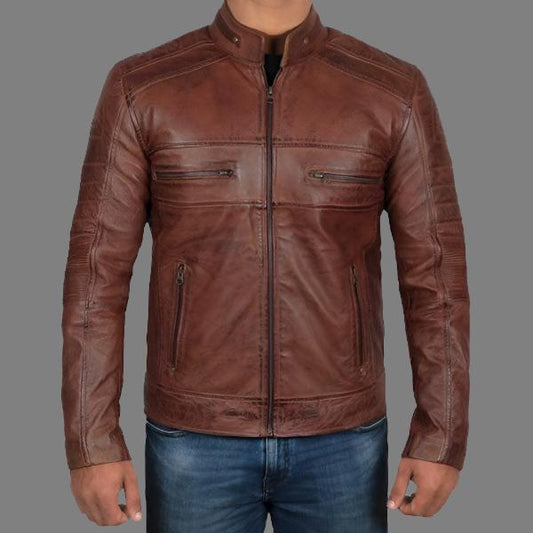Cognac Brown Leather Motorcycle Jacket