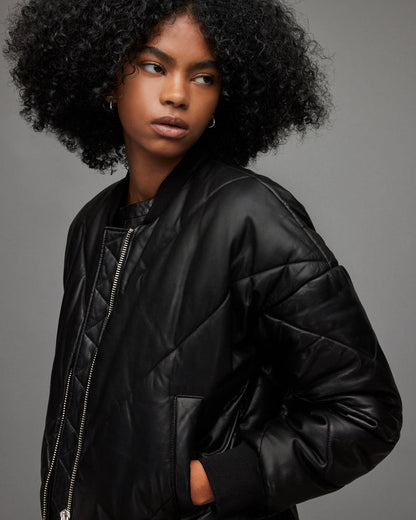 Leather Puffer Jacket for Women