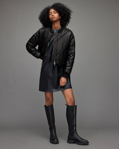 Leather Puffer Jacket for Women