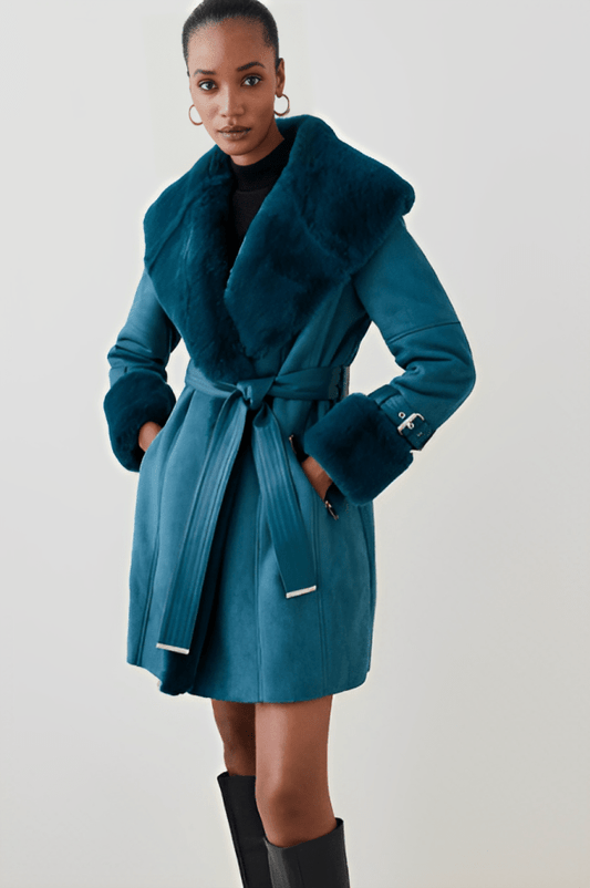Blue Shearling Leather Jacket