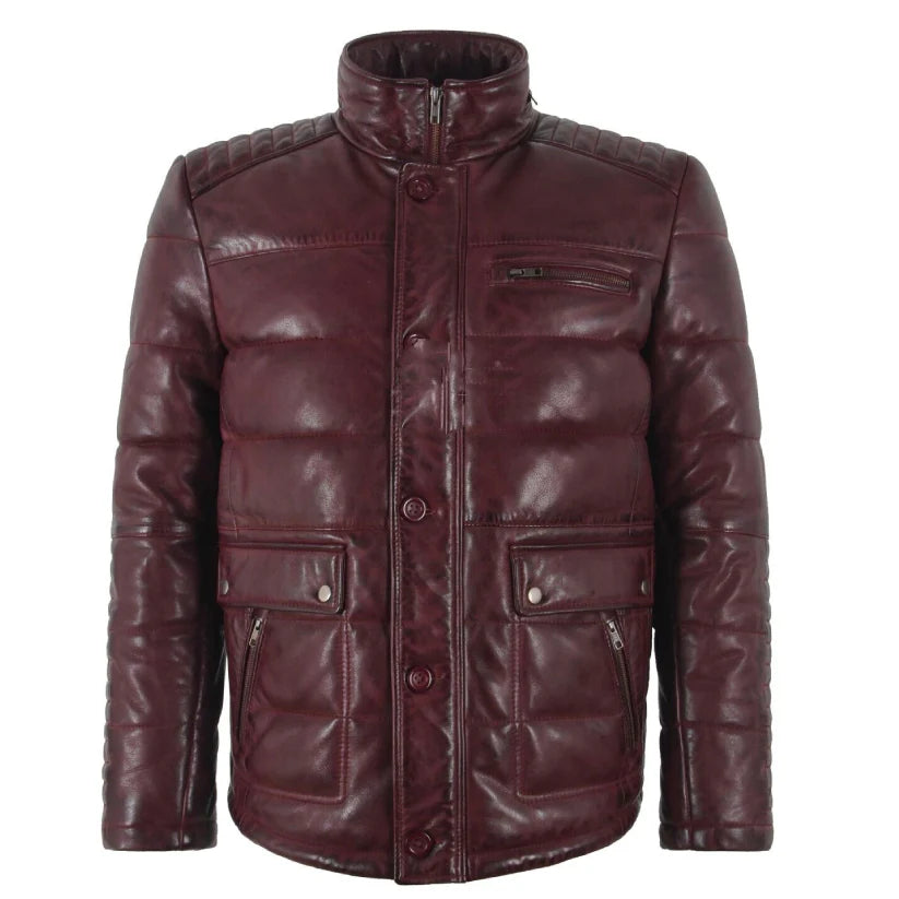 Men's Real Leather Puffer Jacket