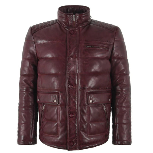 Men's Real Leather Puffer Jacket