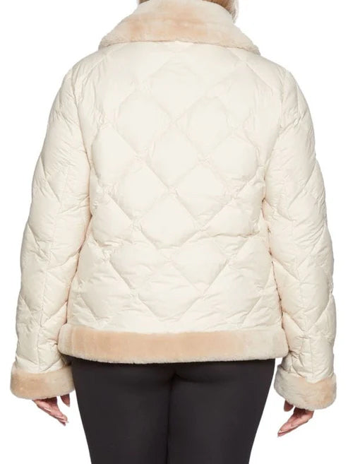 Beige shearling puffer jacket women