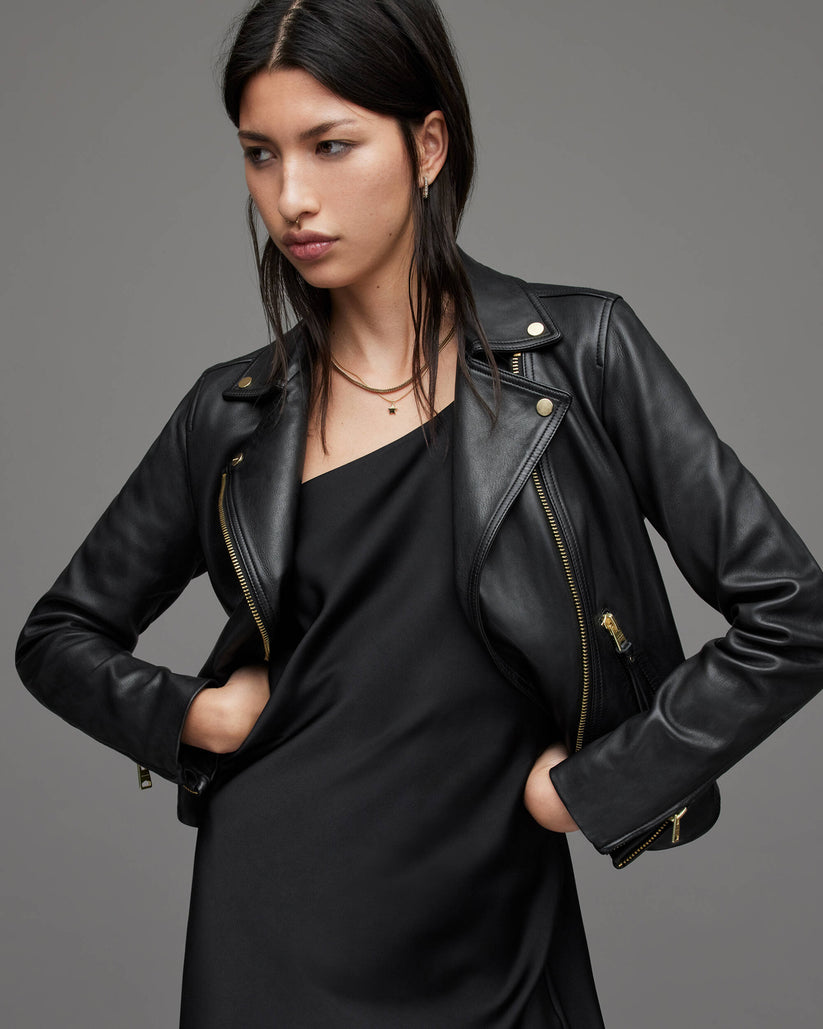Leather Jacket with Gold Hardware