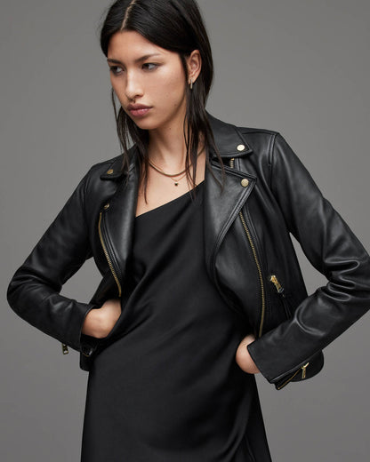 Leather Jacket with Gold Hardware