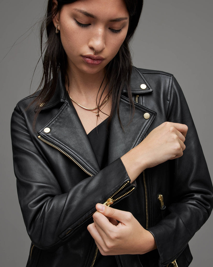 Leather Jacket with Gold Hardware