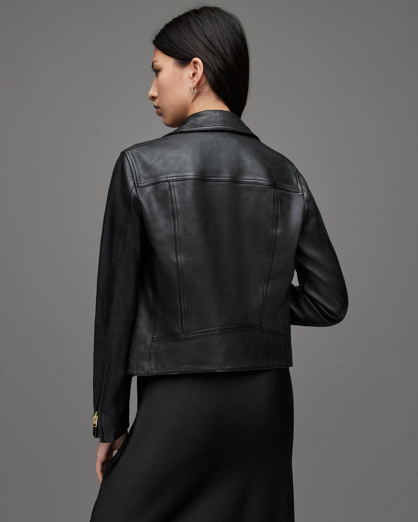 Leather Jacket with Gold Hardware