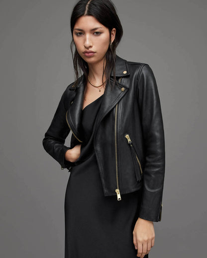 Leather Jacket with Gold Hardware