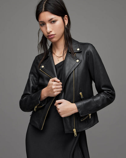 Leather Jacket with Gold Hardware