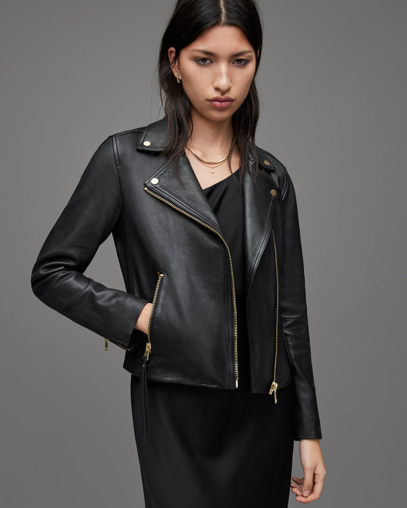 Leather Jacket with Gold Hardware
