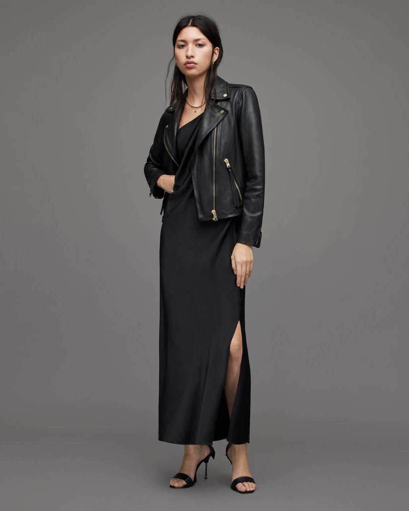 Leather Jacket with Gold Hardware