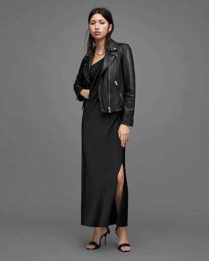 Leather Jacket with Gold Hardware