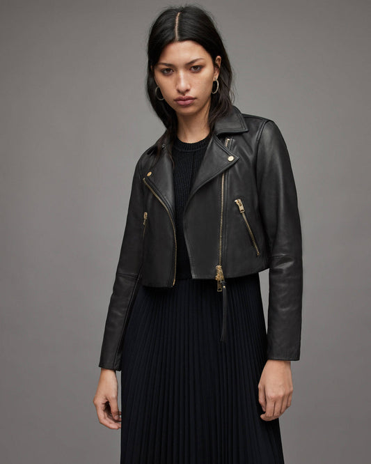 Black Leather Jacket with Gold Zippers