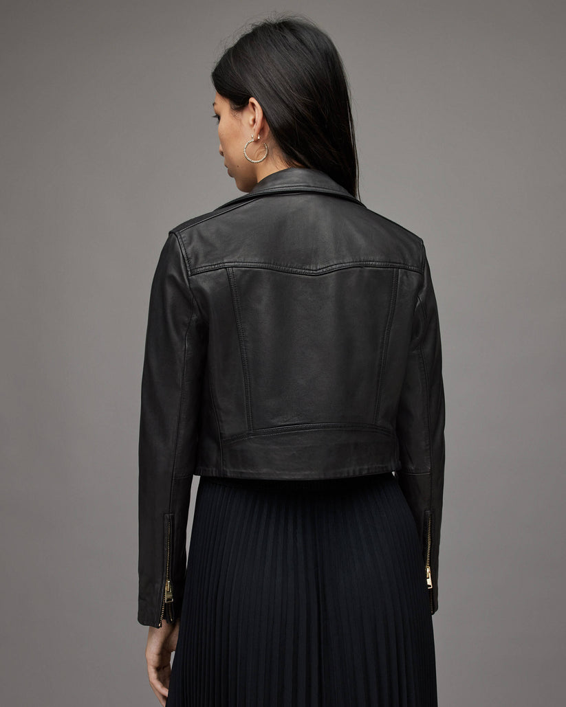 Black Leather Jacket with Gold Zippers