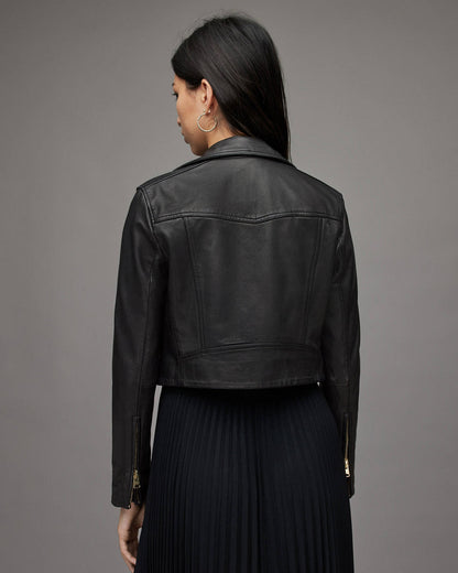 Black Leather Jacket with Gold Zippers