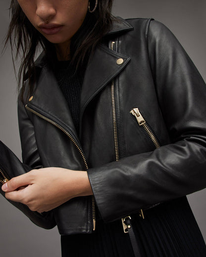 Black Leather Jacket with Gold Zippers