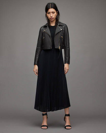 Black Leather Jacket with Gold Zippers