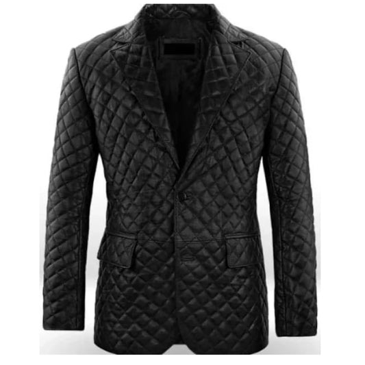 Men's Quilted Leather Blazer Coat Black